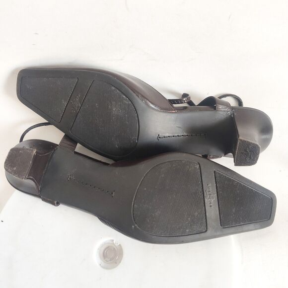 90s Y2K Life Stride Heels 8 Narrow Brown Pointy Square Toe Slingback Leather - Picture 12 of 12